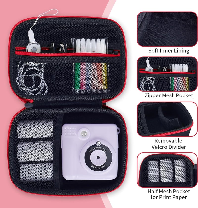 Hikkon Kids Camera Case Fit for ESOXOFFORE/Dylanto/Yehtta/HiMont/Gofunly Instant Print Camera Toy,Portable Digital Camera bag Storage Holder Organizer(Case Only) - Black&Red - Image 4